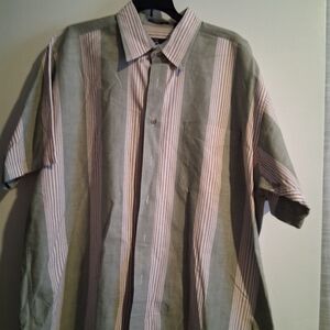 Van Heusen Casual Green and White Striped Shirt